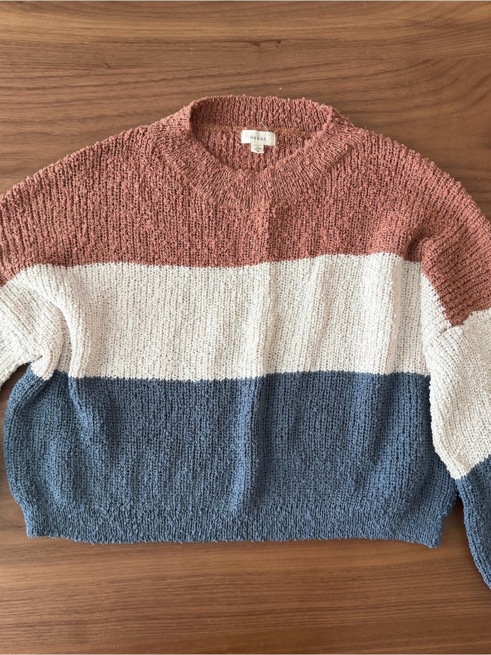Madewell Colorblock Crewneck Sweater - Rose, Cream & Slate Blue